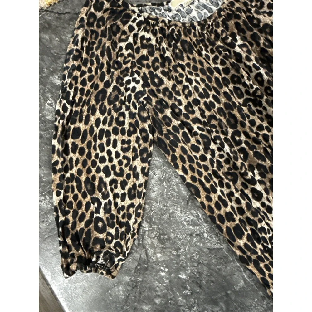 Michael Kors Womens Leopard Print Round Neck Elastic Waist Cotton Modal‎ Sz 1X